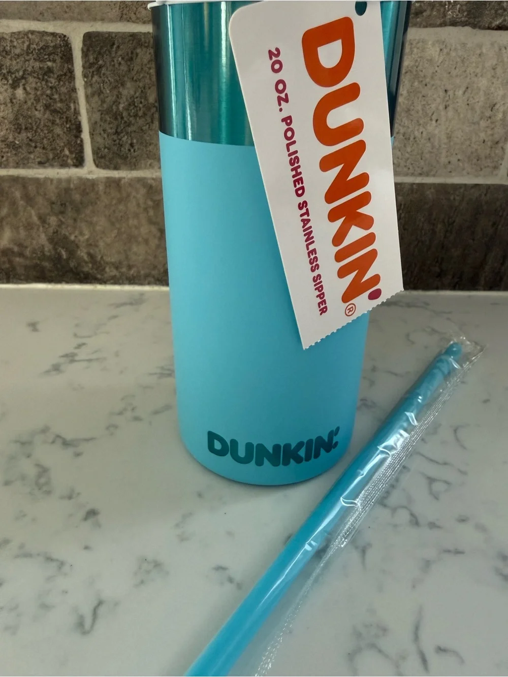 NEW Dunkin Blue 20oz Polished Stainless Sipper